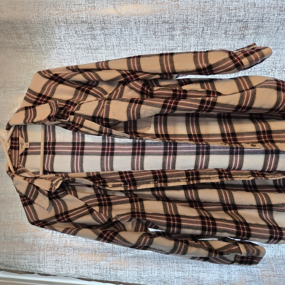 Terra & Sky Tops - Terra & Sky Burgundy and Cream Plaid Shirt